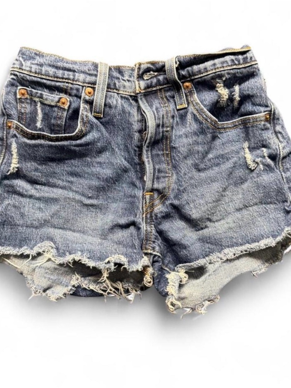 Levi's Frayed High-Rise Denim Shorts - Blue